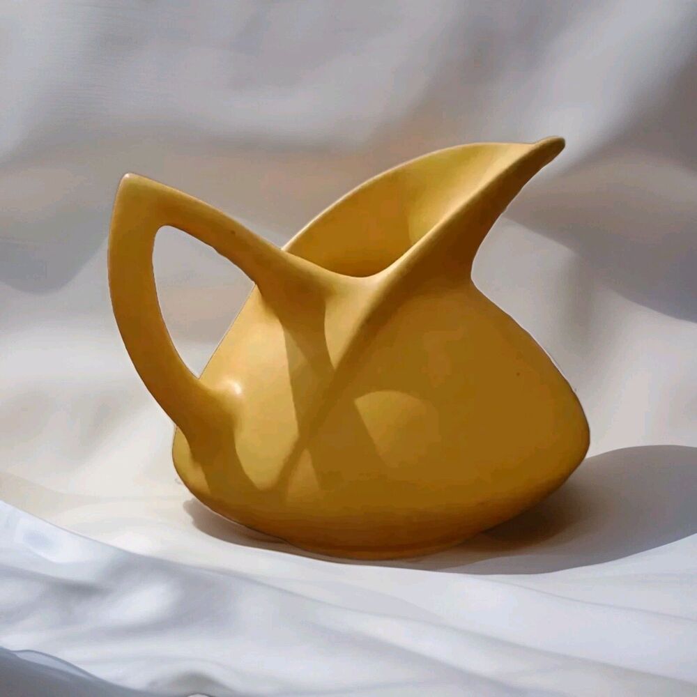 Vtg Ceramic Pitcher Monmouth Western Stoneware Pottery Art Deco USA Yellow Water